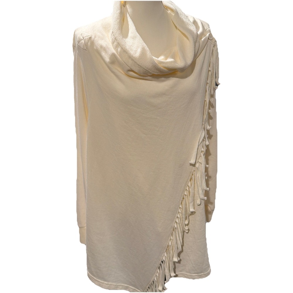 Wrangler Cowl Neck Fringe Cream Button Crossover Top Or Cardigan Size XL